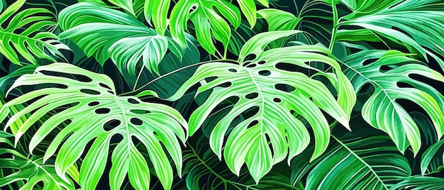 Fond D'écran Botanique Tropical Avec Des Feuilles Vertes Et Des éléments Floraux Illustration Vectorielle