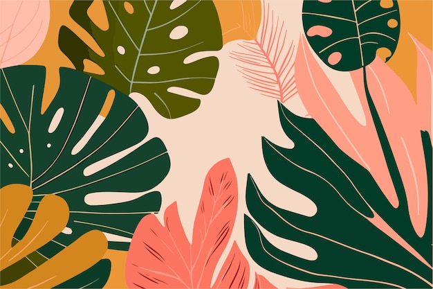 Fond d'écran avec des feuilles de plantes colorées concept d'heure d'été fond de couleurs pastel