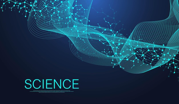 Fond d'écran de modèle de science de fond de structure moléculaire ou bannière avec des molécules d'adn