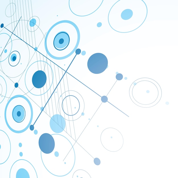 Fond D'écran Rétro Bauhaus, Arrière-plan Vectoriel D'art Bleu En Perspective Réalisé à L'aide D'une Grille Et De Cercles. L'illustration Graphique Géométrique Des Années 1960 Peut être Utilisée Comme Conception De Couverture De Livret.