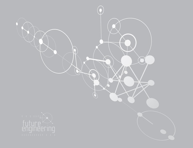 Fond D'écran Vectoriel De Technologie D'ingénierie Composé De Cercles Et De Lignes. Abstrait De Dessin Technique.