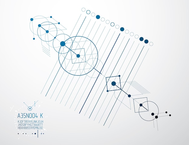 Fond d'écran vectoriel technologique d'ingénierie composé de cercles et de lignes. La composition géométrique moderne peut être utilisée comme modèle et mise en page. Contexte technique abstrait.