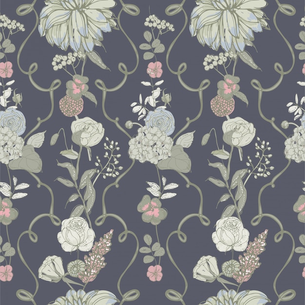 fond d'écran vintage. motif floral sans couture avec des fleurs
