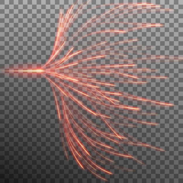Vecteur fond d'effet abstrait rouge avec des lignes courbes de lumière néon magique floue.