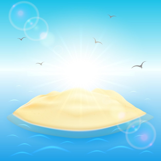 Fond ensoleillé avec île de sable dans l'illustration de l'océan