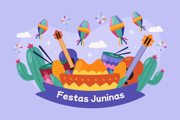 Vecteur fond de festas juninas dessinés à la main