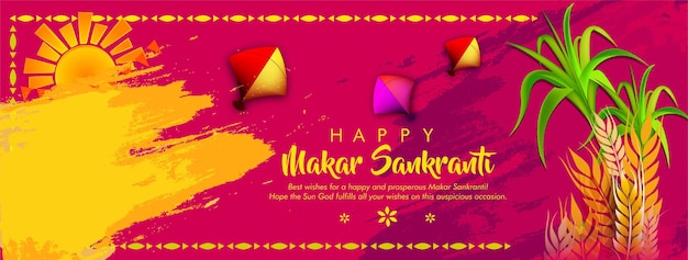 Fond de festival créatif joyeux Makar Sankranti décoré avec de la ficelle de cerfs-volants pour le festival d'Indi