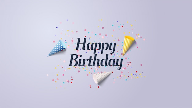 Fond de fête d'anniversaire avec des illustrations de chapeau d'anniversaire coloré.