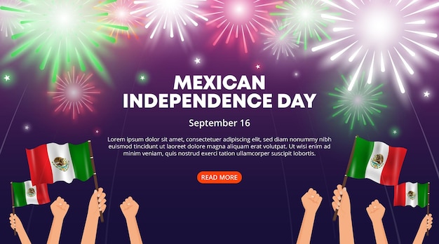 Fond de fête de l'indépendance mexicaine avec feux d'artifice et drapeaux