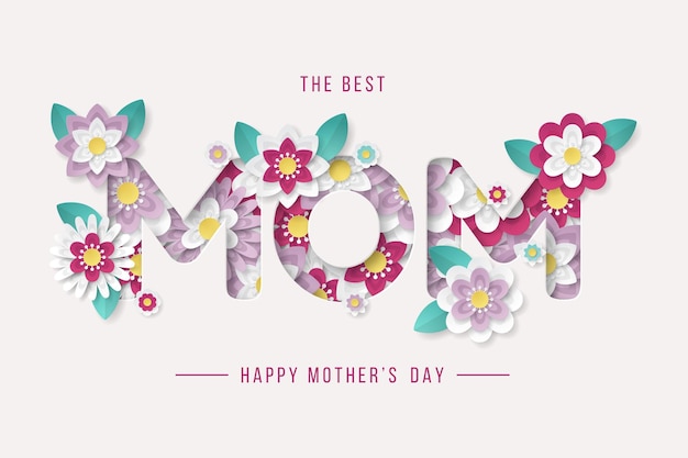 Vecteur fond de fête des mères heureux avec de belles fleurs coupées en papier illustration vectorielle