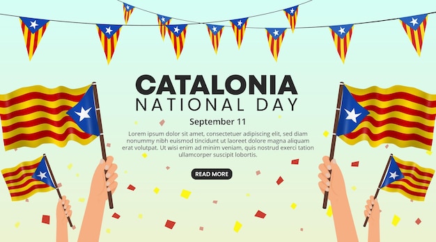 Fond De Fête Nationale De La Catalogne Avec Des Drapeaux Et Des Mains Levées