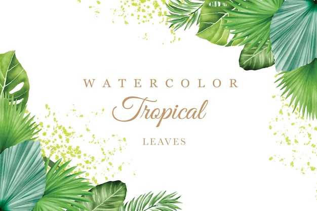 Fond, Feuilles Tropicales, Aquarelle