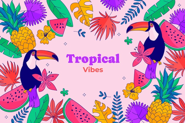 Fond de feuilles tropicales dessinées à la main