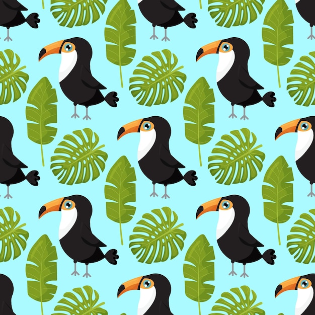 Fond Avec Des Feuilles Tropicales Et Des Toucans Modèle Sans Couture De Vecteur Pour La Conception De Tissu élégant