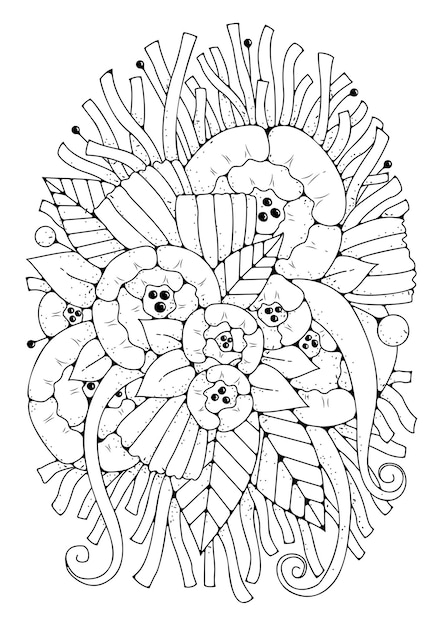 Vecteur fond de fleur de ligne d'art à colorier. coloriage pour enfants et adultes. l'art-thérapie. bouquet de fleurs.