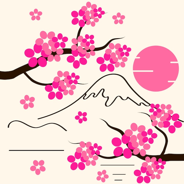 Fond De Fleurs De Cerisier Fleurs De Sakura Rose Sur Une Illustration Vectorielle Plane De Branche
