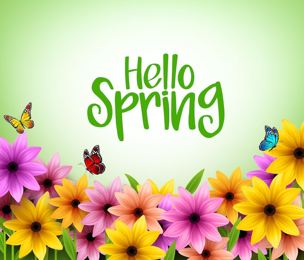 Fond de fleurs colorées en vecteur réaliste 3D pour la saison printanière avec espace pour message.