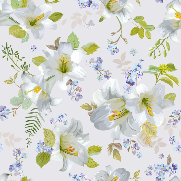 Fond De Fleurs De Lys De Printemps - Motif Floral Shabby Chic Sans Soudure - En