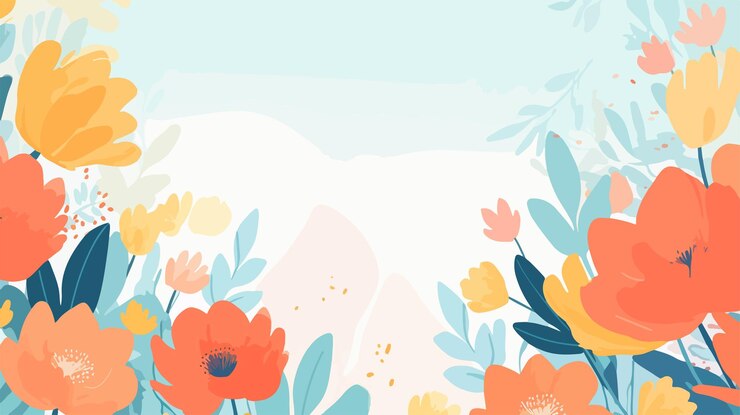 un fond floral bleu avec des fleurs orange et des feuilles bleues