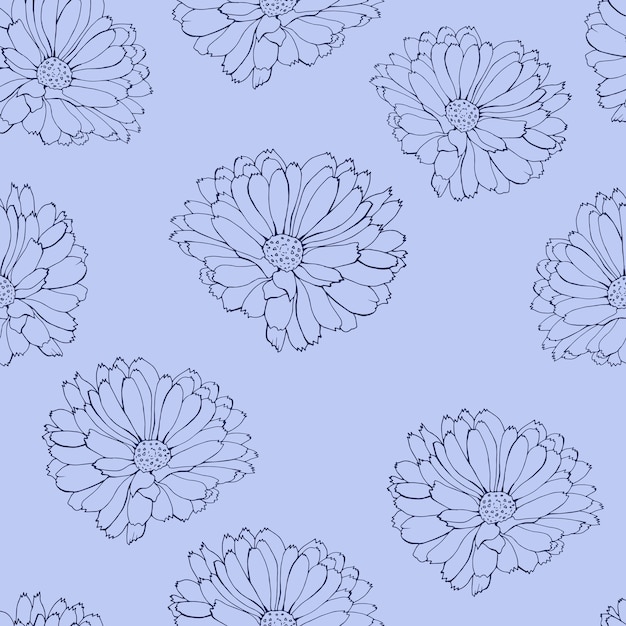 Fond Floral Bleu Monochrome Avec Des Fleurs