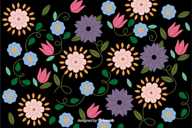 Fond Floral De Broderie Mexicaine