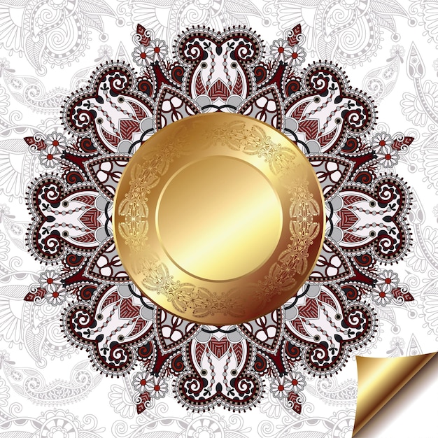 Vecteur fond floral clair avec motif de cercle d'or et ornement de dentelle de cercle