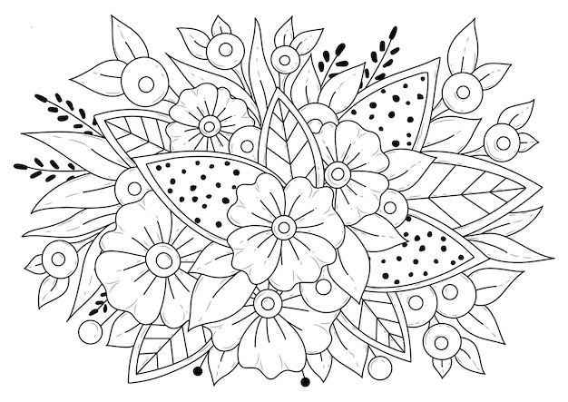 Vecteur fond floral à colorier, coloriage pour enfants et adultes. fond de vecteur avec des fleurs pour le dessin.