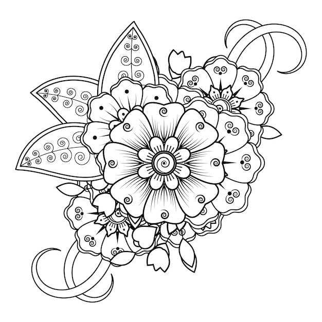 Vecteur fond floral avec fleur de mehndi. ornement décoratif de style oriental ethnique. livre de coloriage.