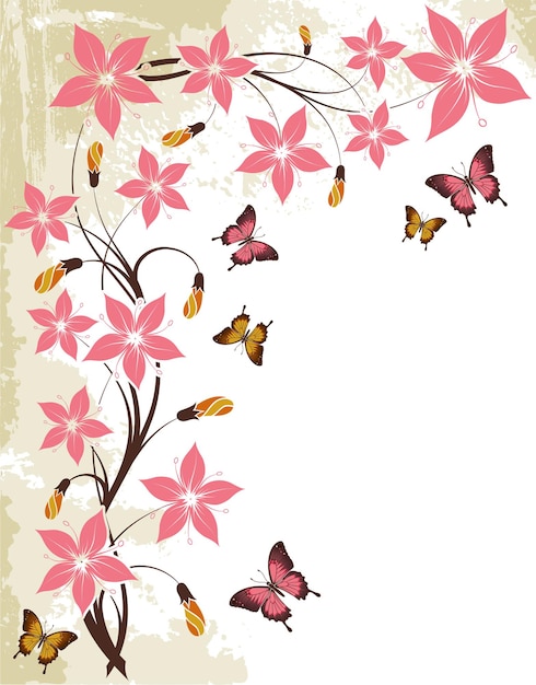 Fond floral grunge avec papillon, élément de design, illustration