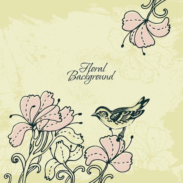 Fond floral avec oiseau