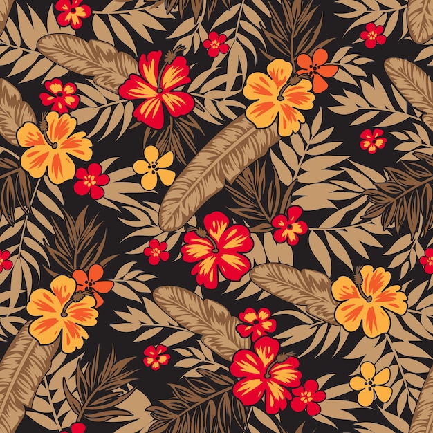 Fond floral tropical sans couture avec des feuilles de palmier pour le tissu de robe d'été