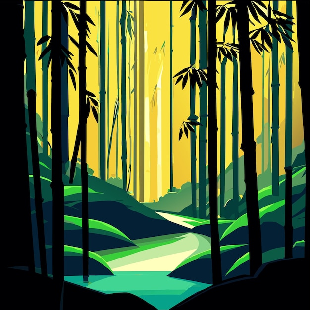 Vecteur fond de forêt de bambou avec illustration vectorielle de rivière