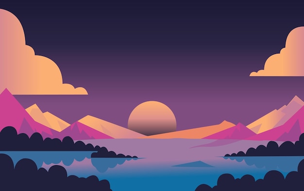 Fond de forêt de montagne paysage paysage illustration ciel nocturne