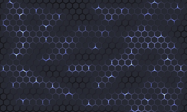 Fond Futuriste Hexagonal De Technologie Gris Foncé Avec Des éclairs D'énergie Lumineuse Sous L'hexagone