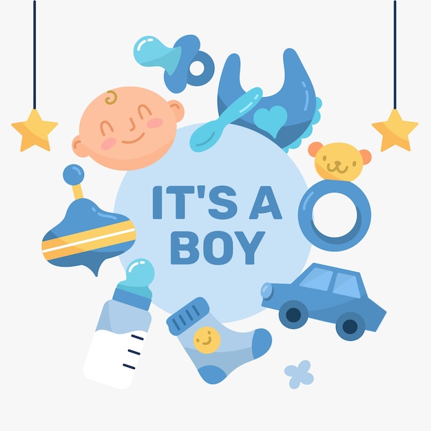 Fond de garçon de douche de bébé avec des jouets