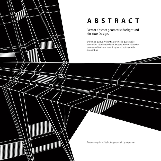 Fond géométrique abstrait vectoriel, illustration noir et blanc de style techno.