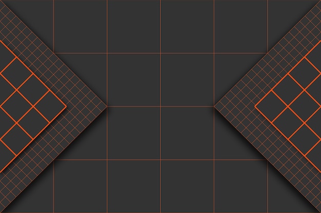 Fond géométrique minimaliste Toile de fond cool avec des carrés de grilles oranges sur fond noir mat