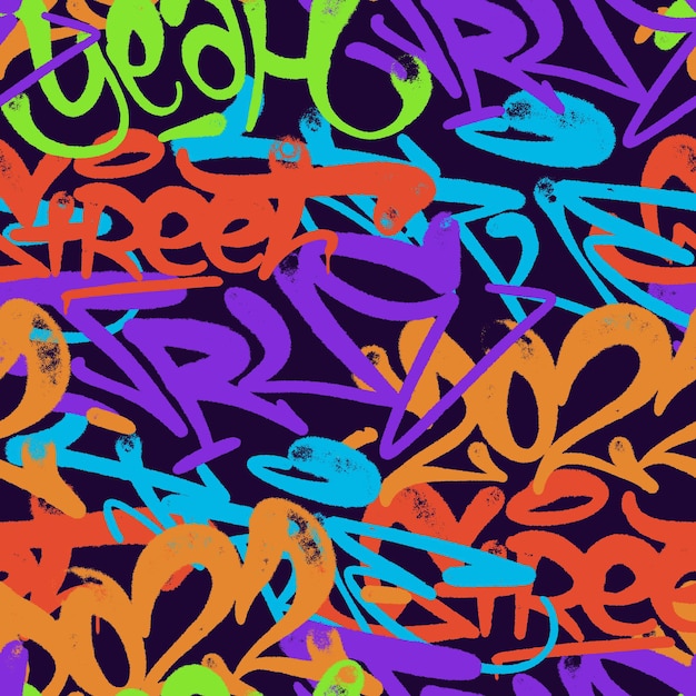 fond de graffitis multicolores avec des lettres de pulvérisation de couleur des étiquettes de lettrage modèle sans couture