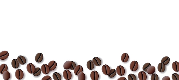 Fond avec des grains de café réalistes isolés vue de dessus de table en bas de la composition