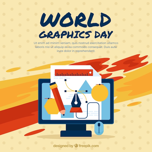 Fond De Graphiques Jour Mondiale Avec Ordinateur Et Outils