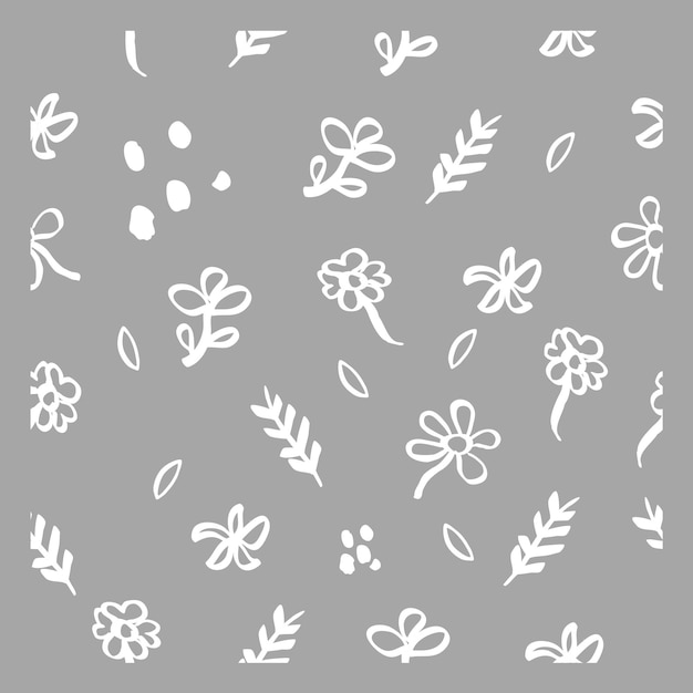 Fond Gris Et Blanc Sans Soudure Simple Doodle Vecteur Feuille Fleur Et Point