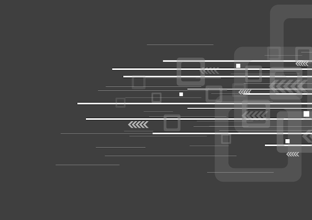 Fond gris tech abstrait géométrique avec des rayures et des carrés de flèches Conception graphique de technologie vectorielle