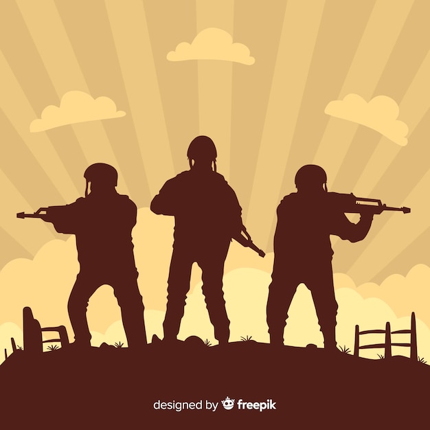 Fond De Guerre Avec Des Silhouettes De Soldats