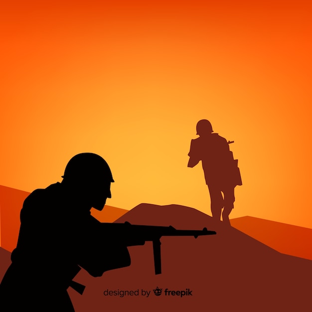 Fond de guerre avec des silhouettes de soldats