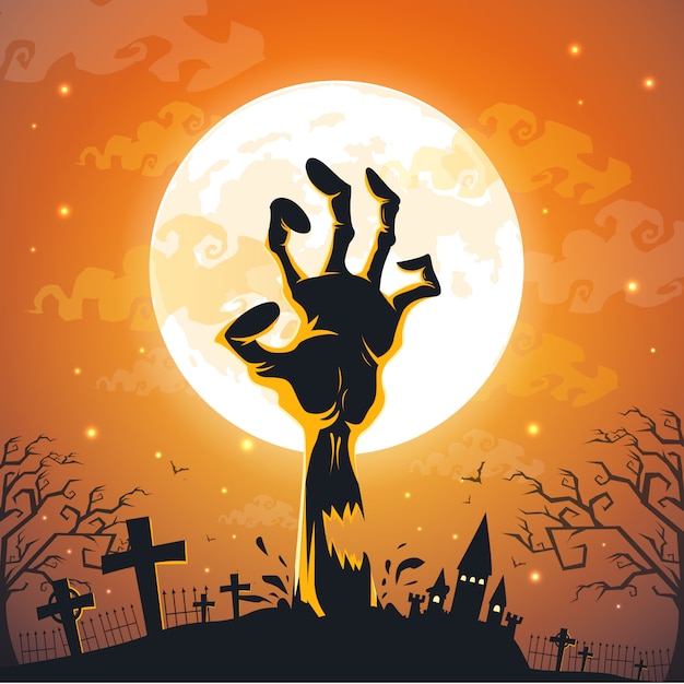 Fond D'halloween Avec Des Mains De Zombie à La Pleine Lune.