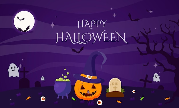 fond d'Halloween plat dessiné à la main de vecteur