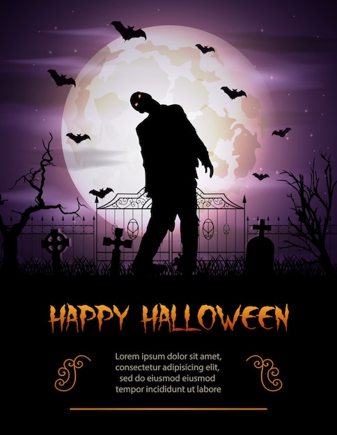 Fond d&#39;Halloween avec zombie sortant de la tombe