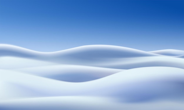 Fond d'hiver réaliste de vecteur avec des champs de neige et ciel bleu
