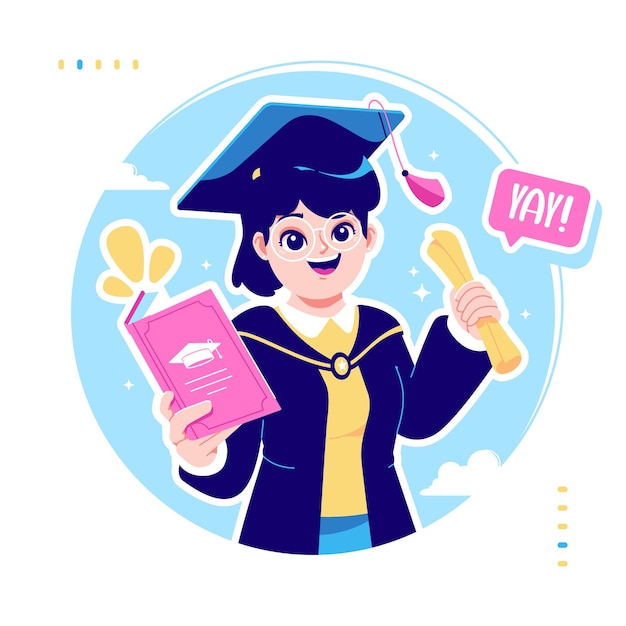 Fond D'illustration De Personnage De Graduation Mignon