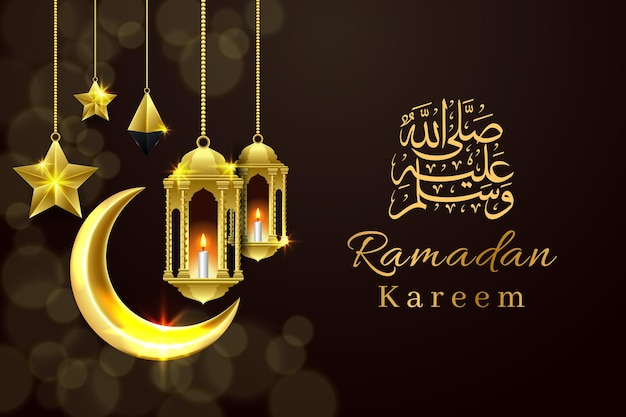 Vecteur fond d'illustration de voeux réaliste ramadan kareem